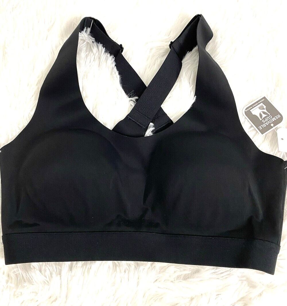 MTA Sport Bra Size S Black Crossback Exercise Activity Athletic Padded Pullover